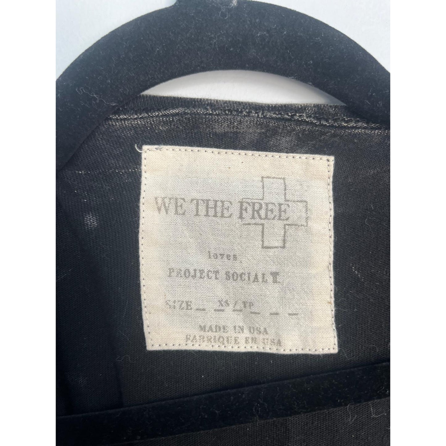 We The Free Project Social T Peplum Top Women XS Black Acid Wash Long Sleeve