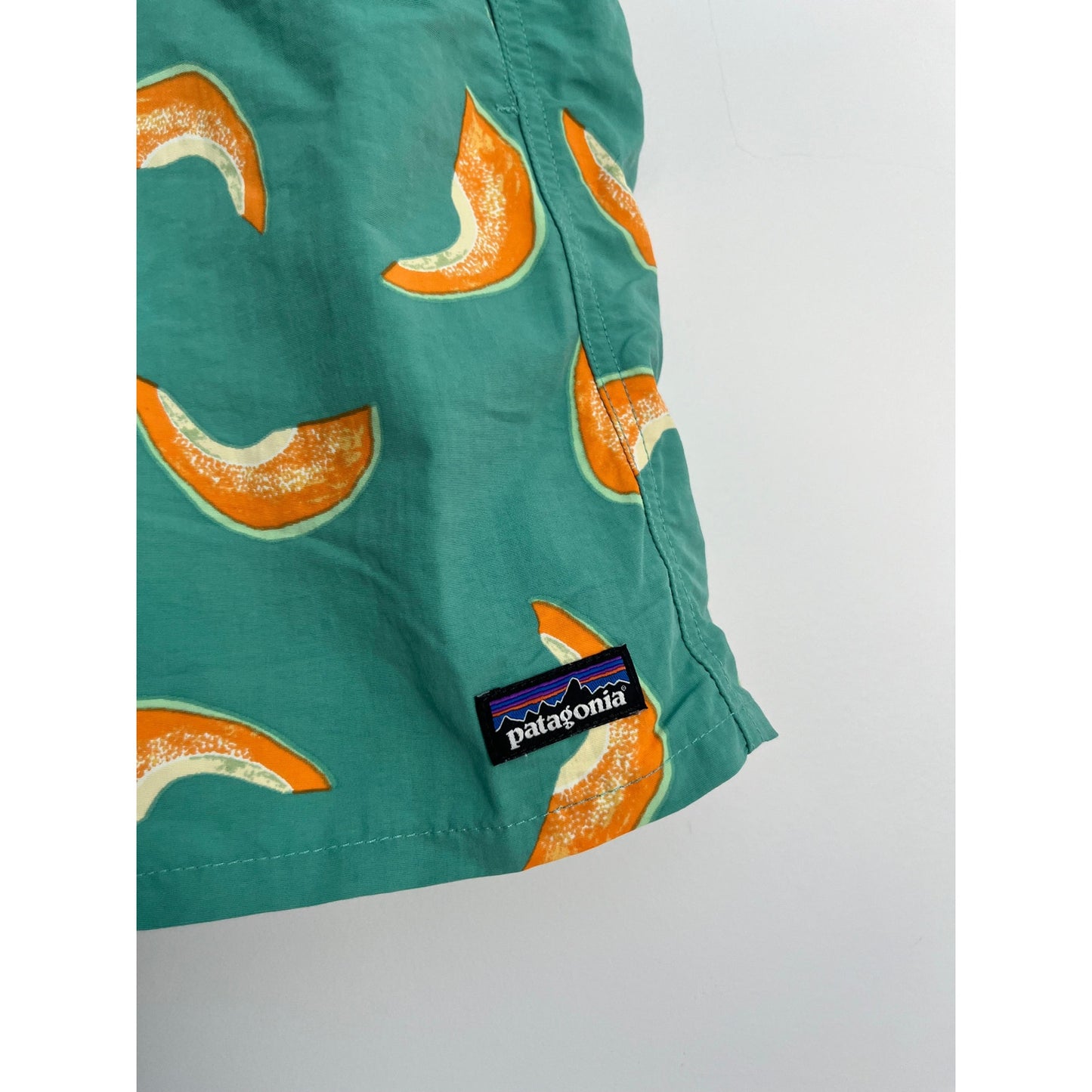 Patagonia Swim Trunks Women XL Green Orange Fruit Print Board Shorts