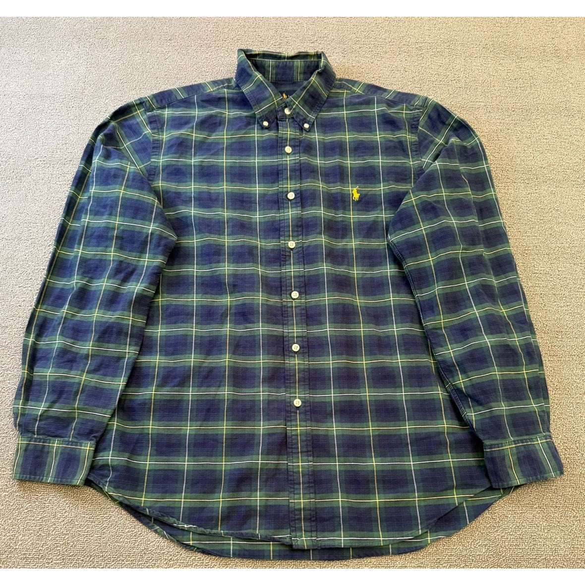 Ralph Lauren Men's XL Green Blue Plaid Long Sleeve Button Shirt