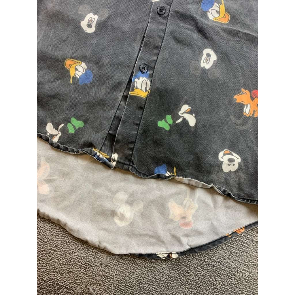 GDN Disney Characters Button Down Shirt Black Donald Goofy Mickey Pluto- Size M