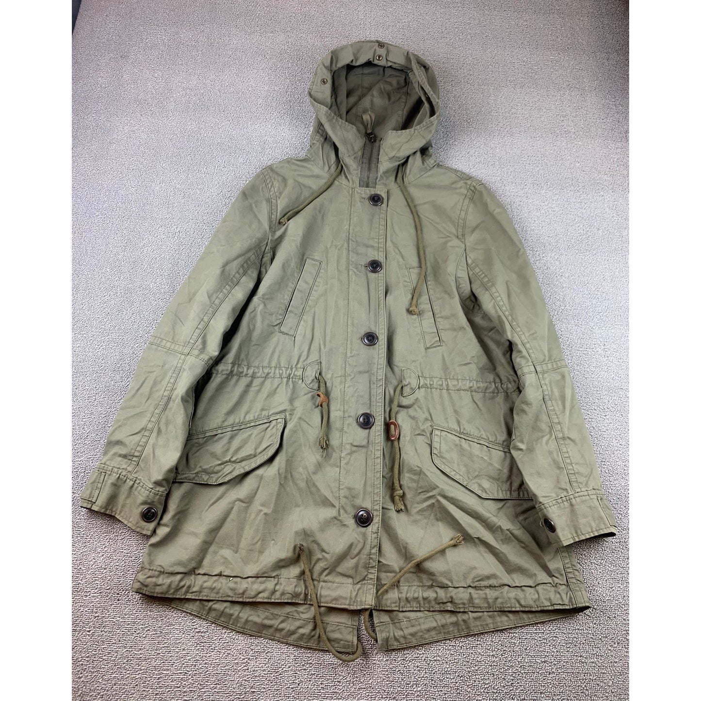 Gap Women’s Utility Field Jacket Sz M Hooded Full Zip Snap Draw String Waist