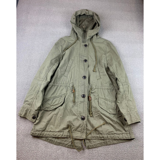 Gap Women’s Utility Field Jacket Sz M Hooded Full Zip Snap Draw String Waist
