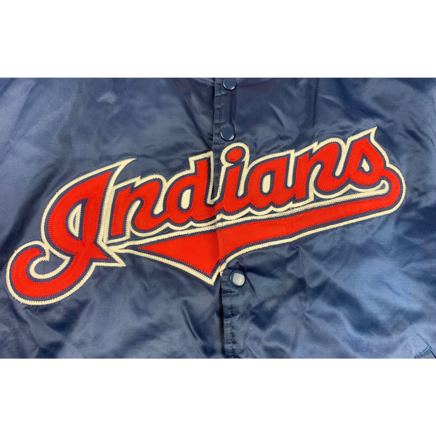 Genuine Men's Large Vintage Fit Navy Blue Red Indians Varsity Jacket Baseball