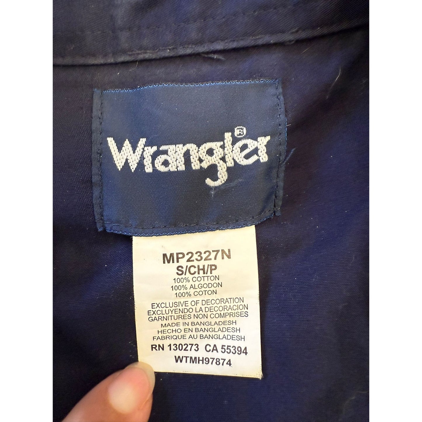 Vintage Wrangler Western Button Up Men's S Small Blue Long Sleeve