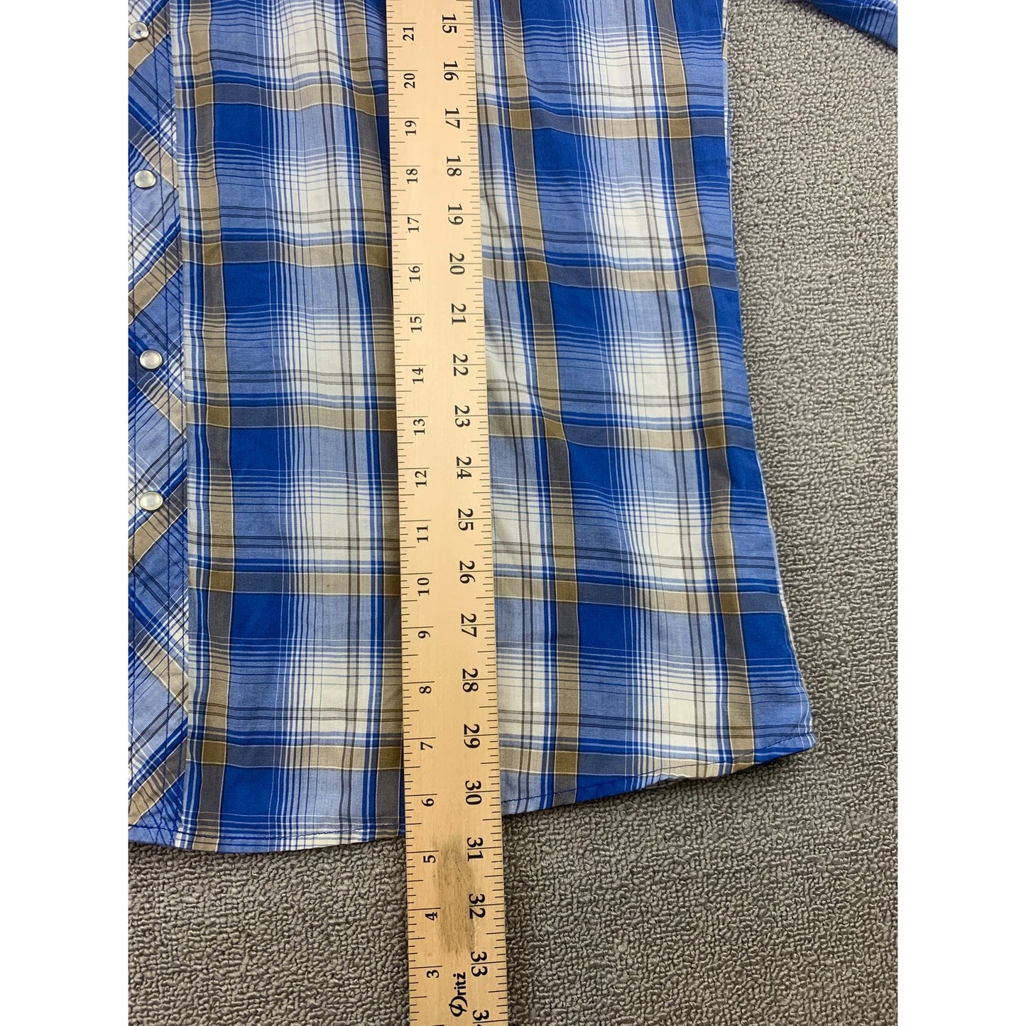 Wrangler Wrancher Pearl Snap Western Shirt Men's XLT Blue Plaid Cowboy