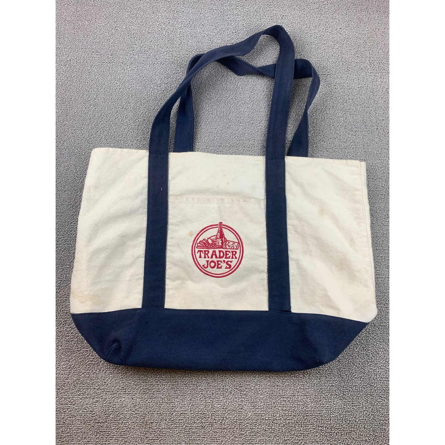 Trader Joe's Women One Size Blue And White Canvas Tote Bag Grocery Bag