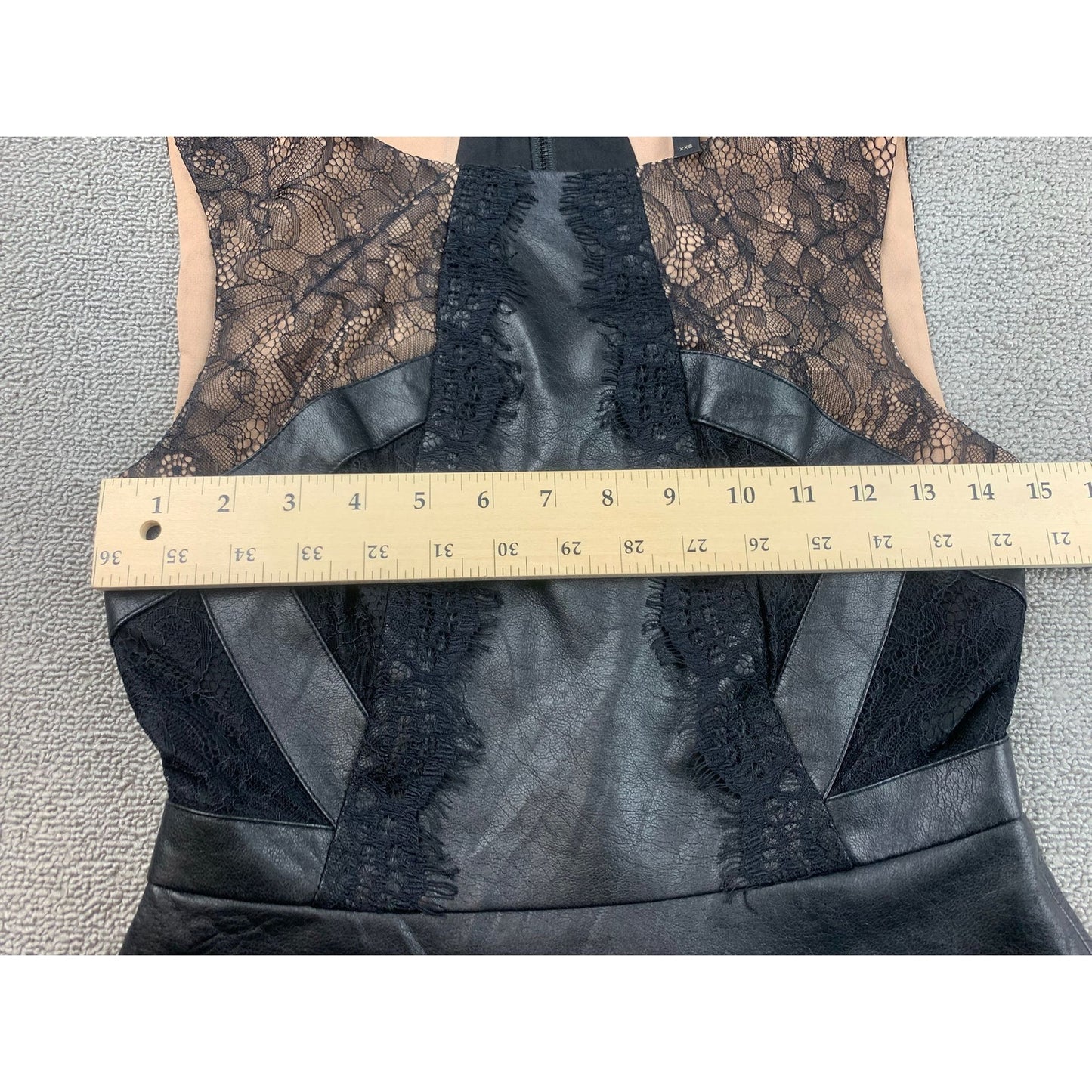 BCBGMAXAZRIA Women XXS Faux Leather Black Lace Peplum Top