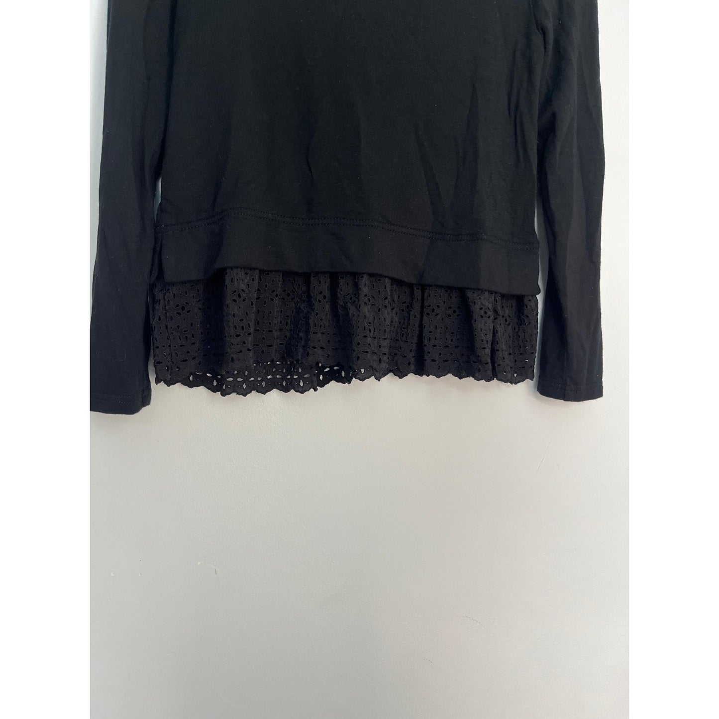Rebecca Taylor Black Peplum Hem Top Women XS Eyelet Ruffle Long Sleeve