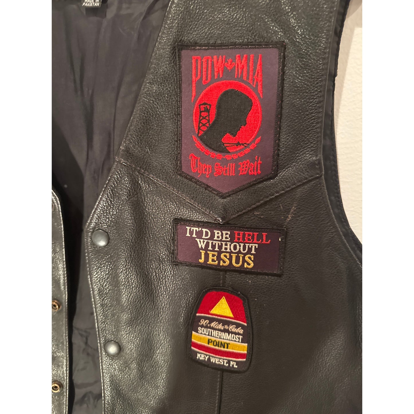 FMC Leather Motorcycle Vest with Patches – Size 44– Biker/Veteran Style