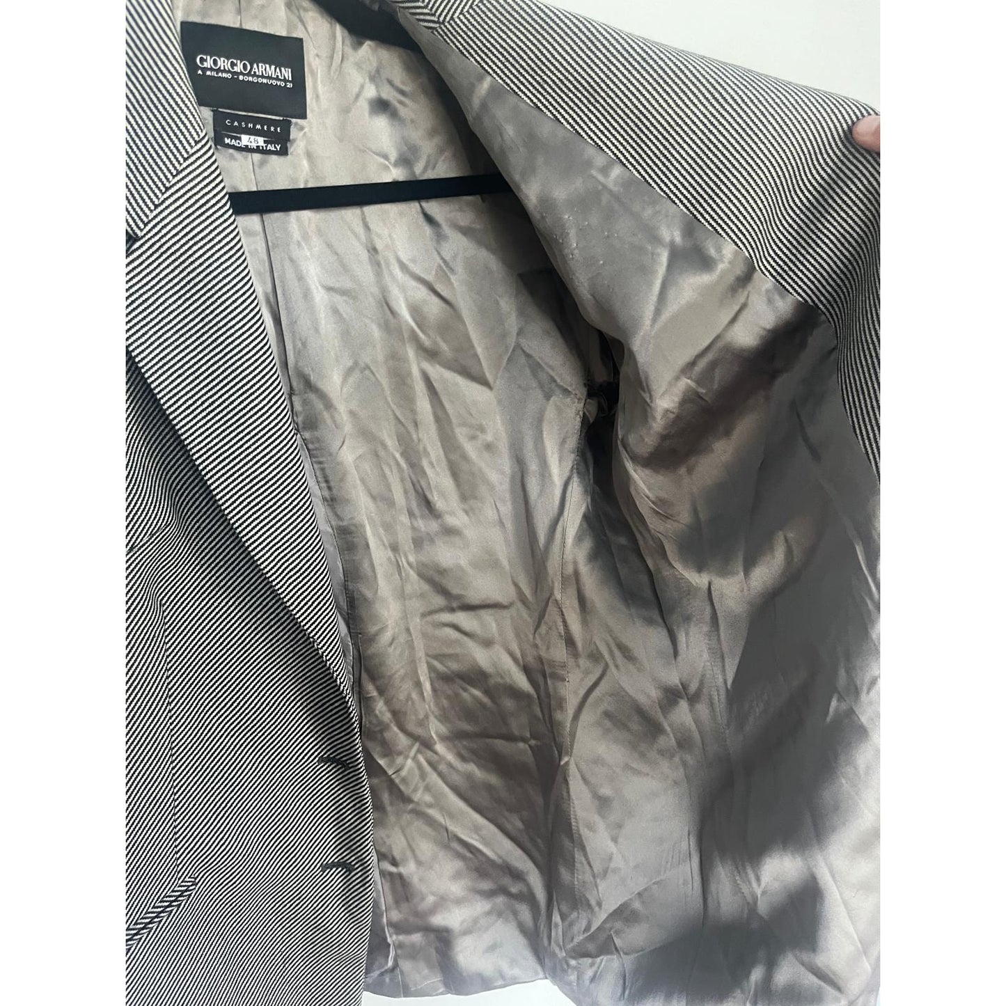 Giorgio Armani Blazer Men 48 Black White Striped Cashmere Made in Italy