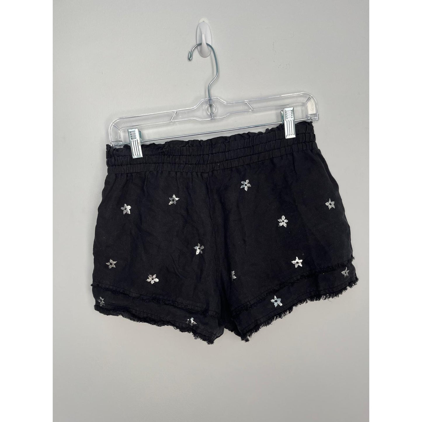 Bella Dahl Shorts Women XS Black Star Print Frayed Hem Linen Summer