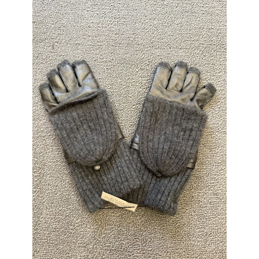 Carolina Amato Women's S/M Gray Cashmere Wool Lamb Skin Knit Mittens $170 MSRP