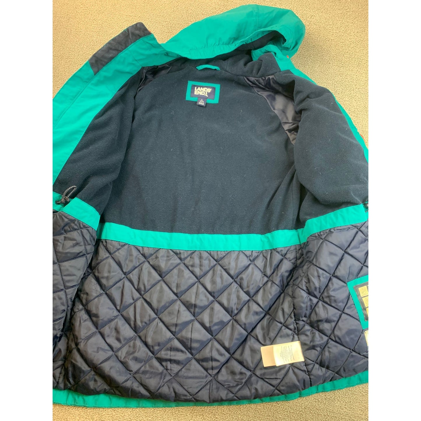 Lands' End Boy's Large 14-16 Orange Blue Teal Waterproof Hooded Parka Jacket