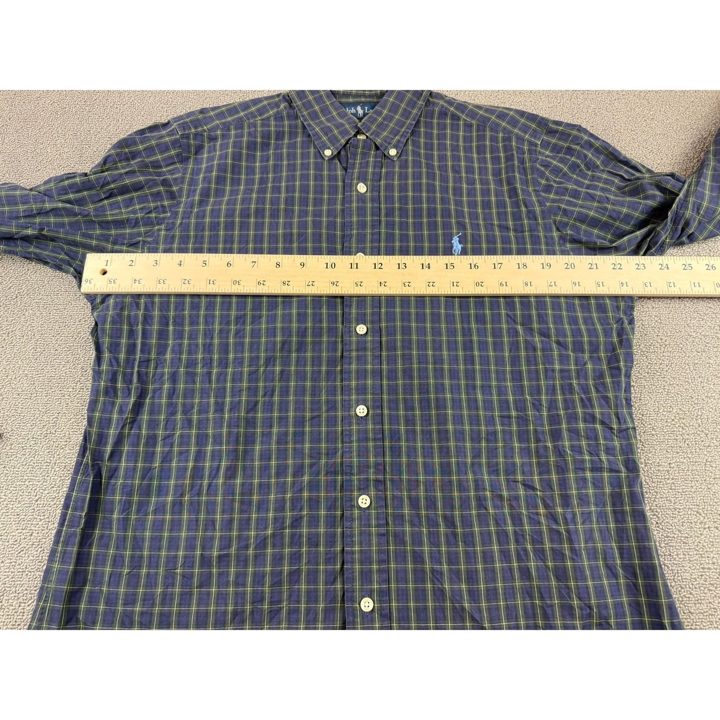 Ralph Lauren Vintage Button Down Shirt Men M 15.5 34/35 Blue Green Plaid HK