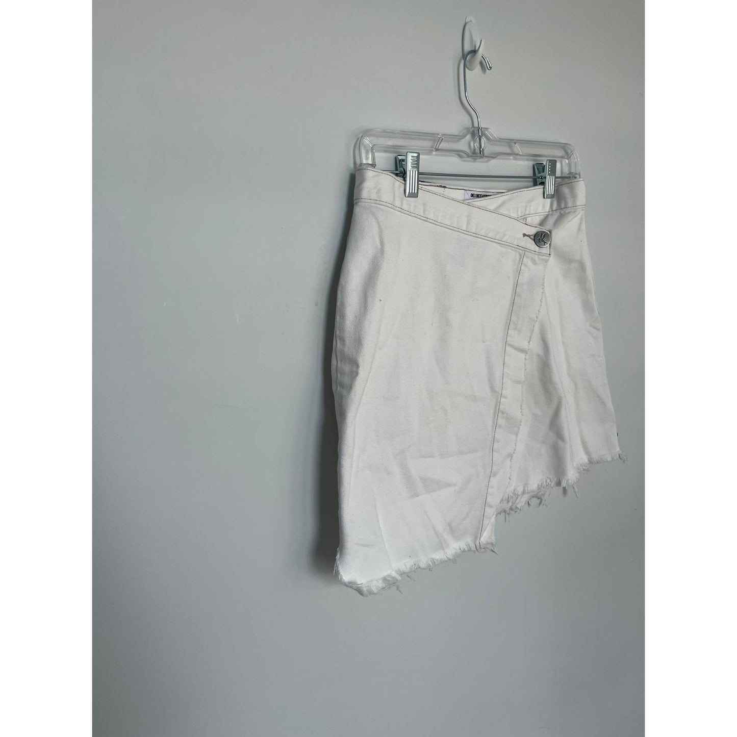 One x OneTeaspoon White Denim Wrap Mini Skirt Women 26 Distressed Raw Hem