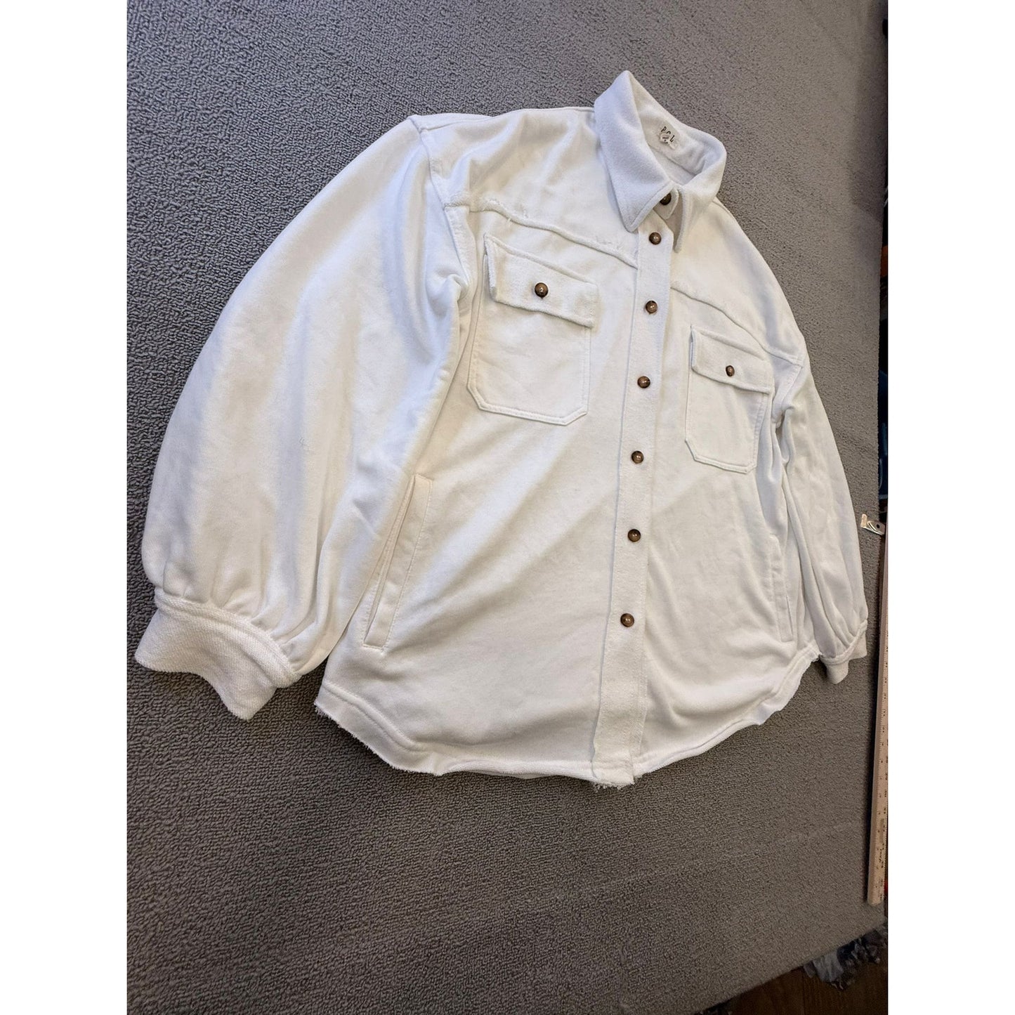 POL Women's Size Medium White Button-Up Shacket Jacket