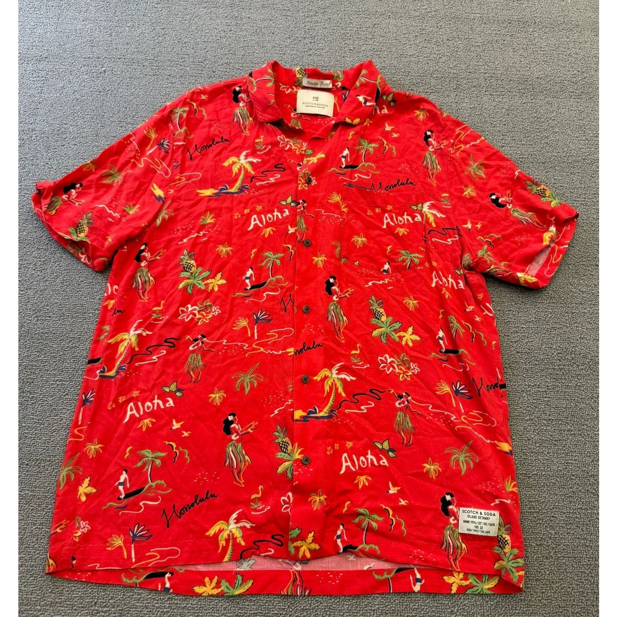 Scotch & Soda Men's Large Red Aloha Shirt Hawaiian Island Getaway