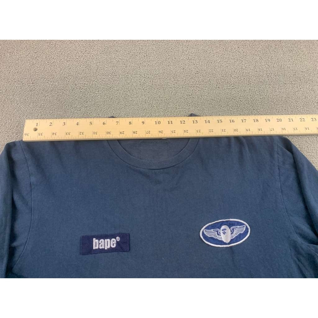A Bathing Ape Long Sleeve T Shirt Men XL Navy Chest Logo Patch Tag Streetwear
