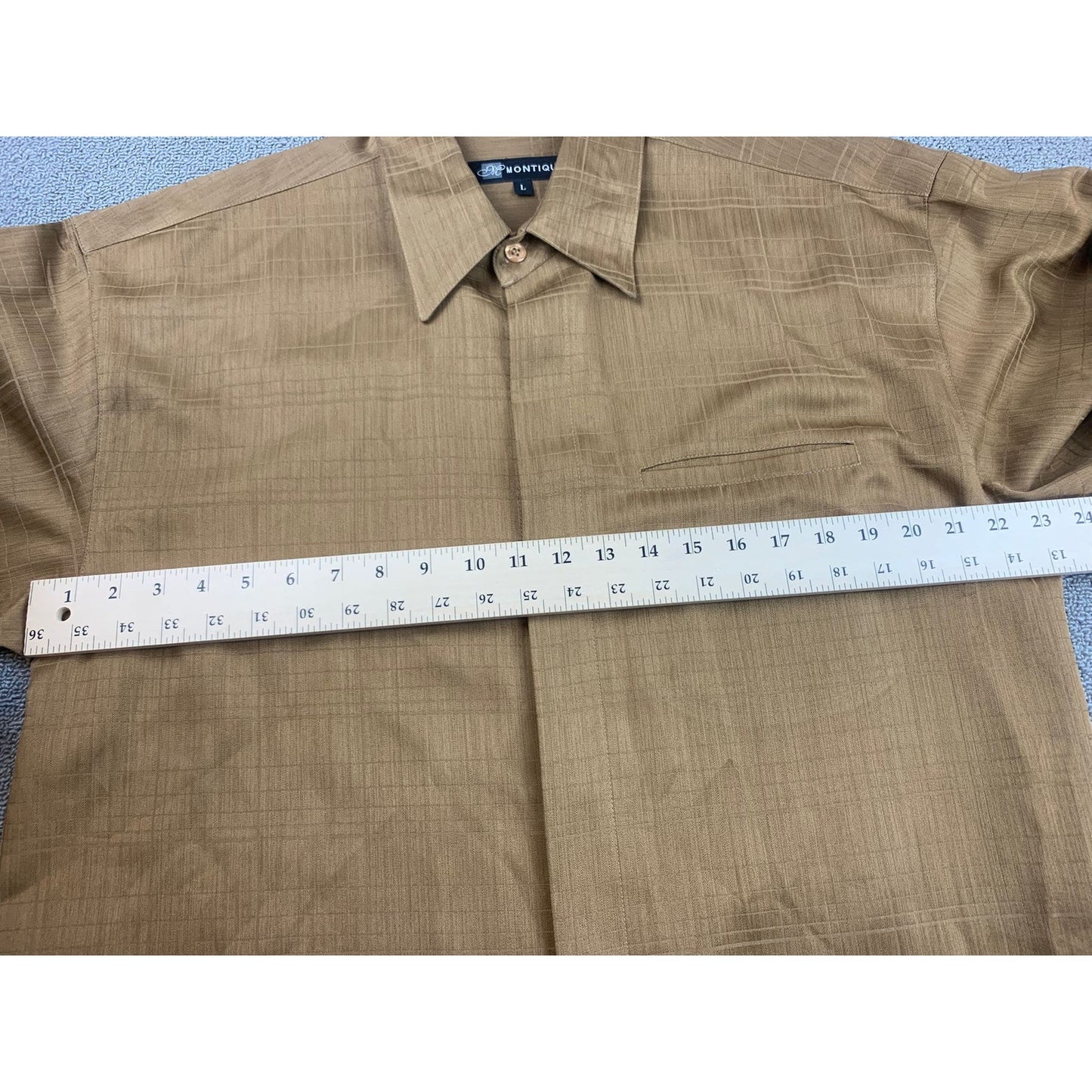 Montique Men Large Brown Long Sleeve Button Down Casual Dress Shirt