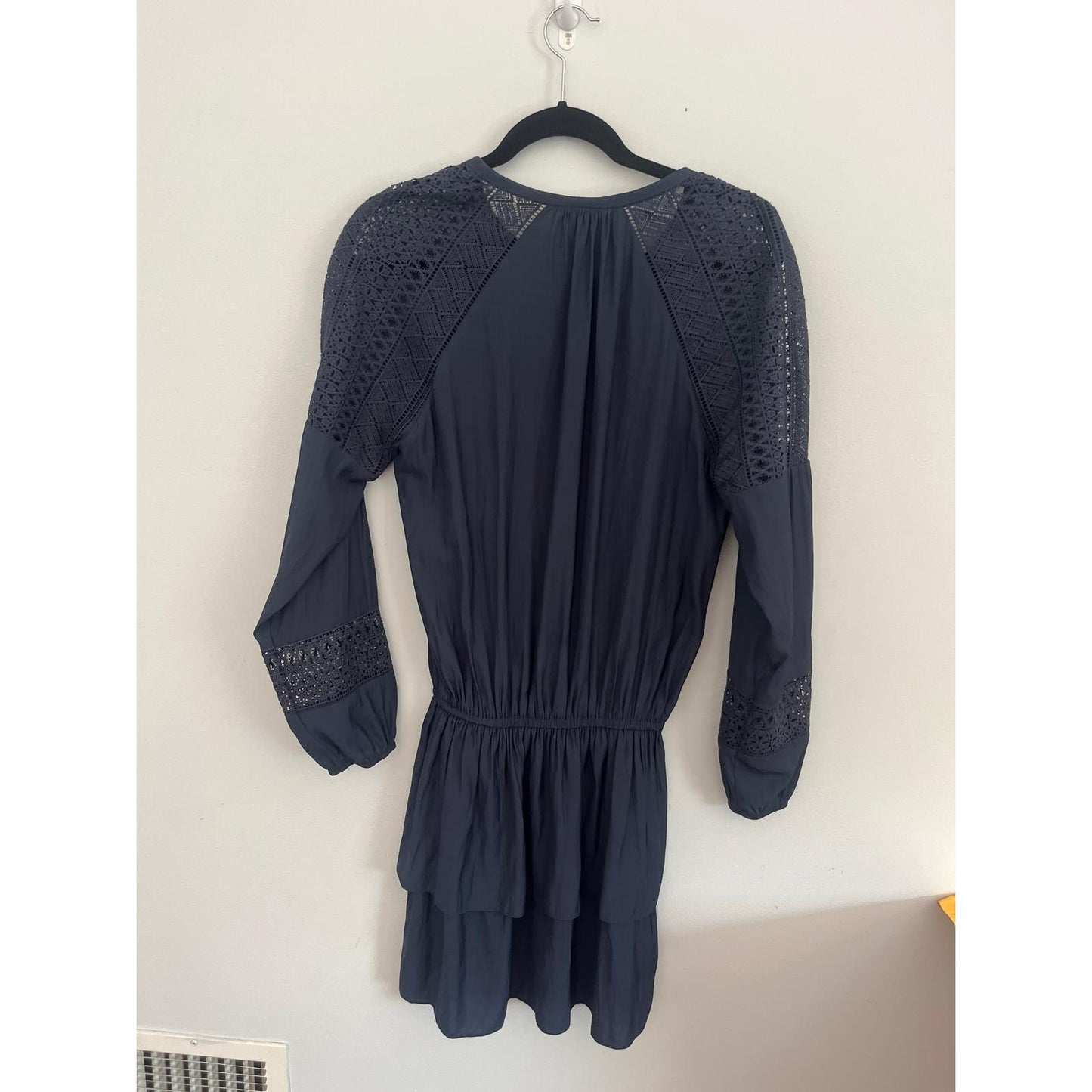 Ramy Brook Mini Dress Women M Navy Blue Lace Panel Long Sleeve Boho