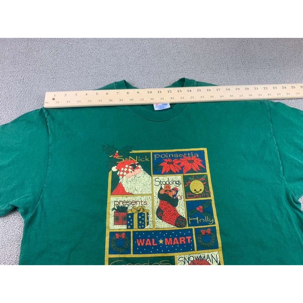 Rare Vintage 90s Wal-Mart Christmas T-Shirt Hanes Heavyweight Green XL USA Made