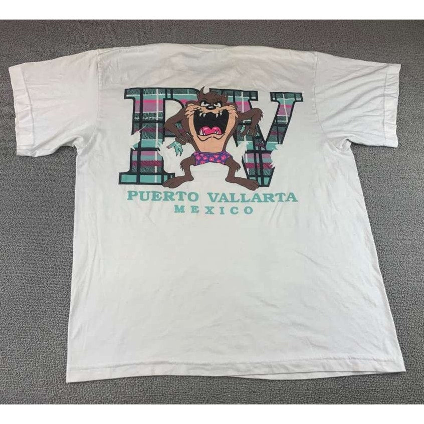 Hectors Men Large Vintage 90's Plaid Tazmanian Devil Puerto Vallarta Mexico