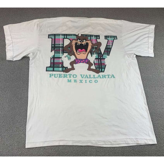 Hectors Men Large Vintage 90's Plaid Tazmanian Devil Puerto Vallarta Mexico