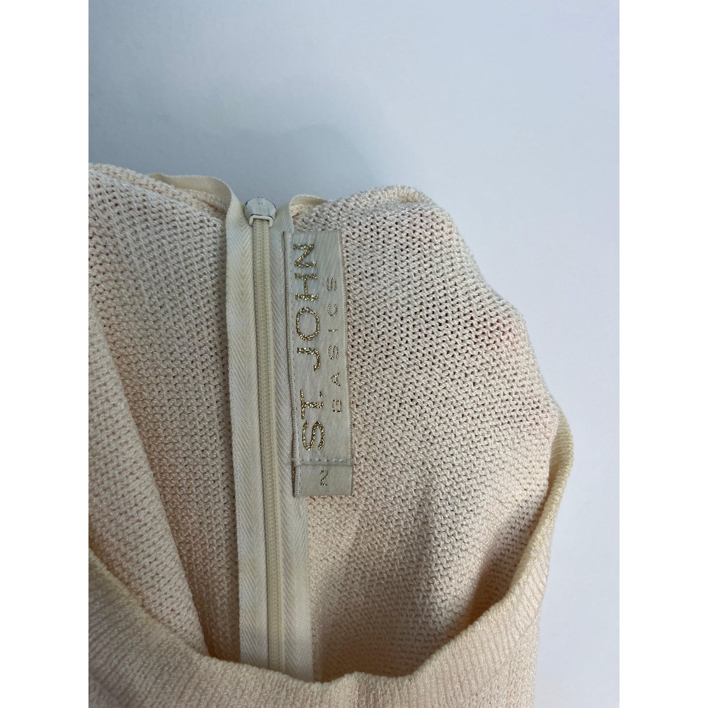 St John Basics Sleeveless Knit Dress Women 2 Beige Minimalist Mod Sheath