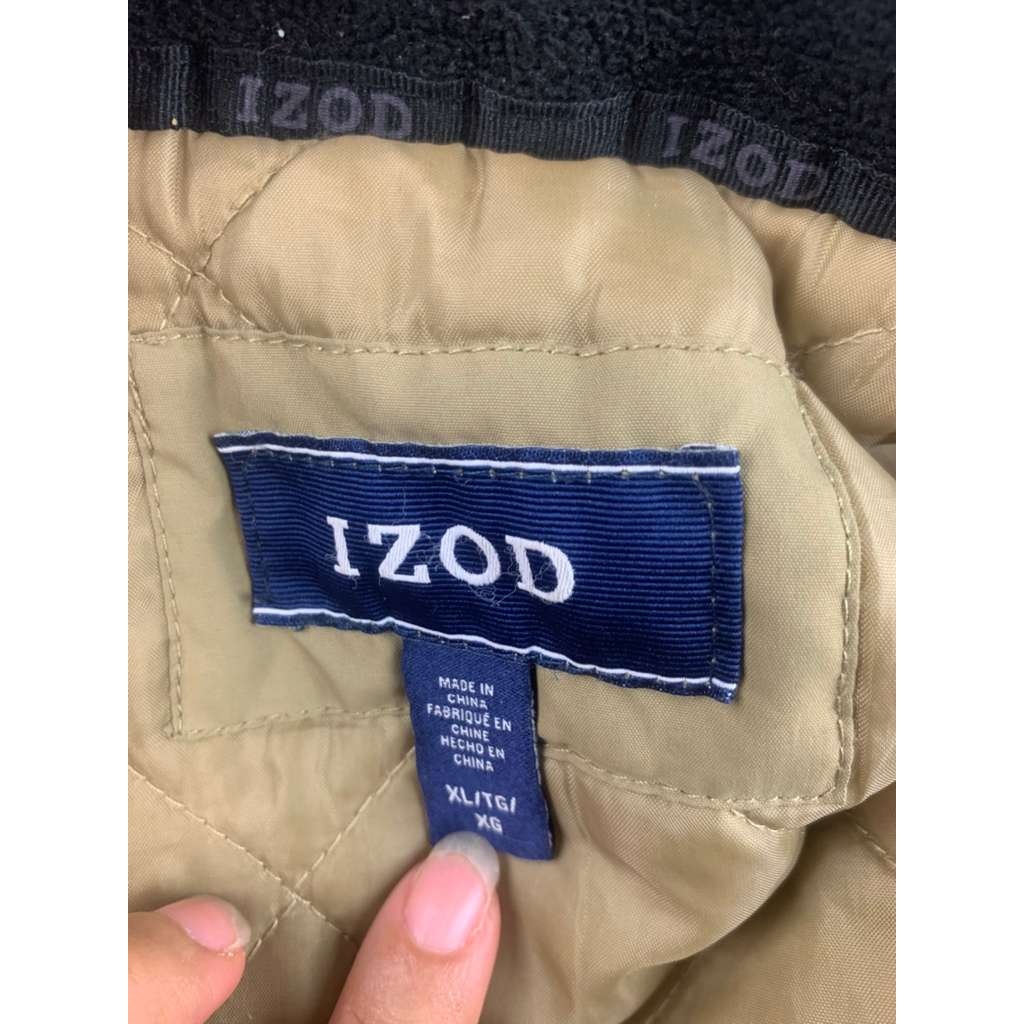 IZOD Jacket Men's XL Tan Quilted Lined Full Zip  Polyester Warm Winter Jacket