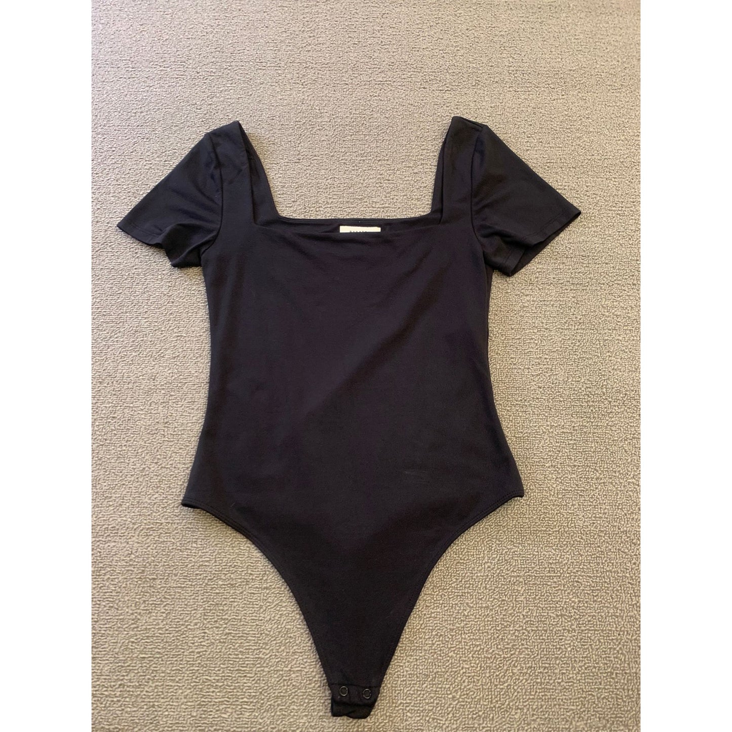 BABATON Aritzia Women's M Black Square Neck Short Minimalist Capsule Bodysuit