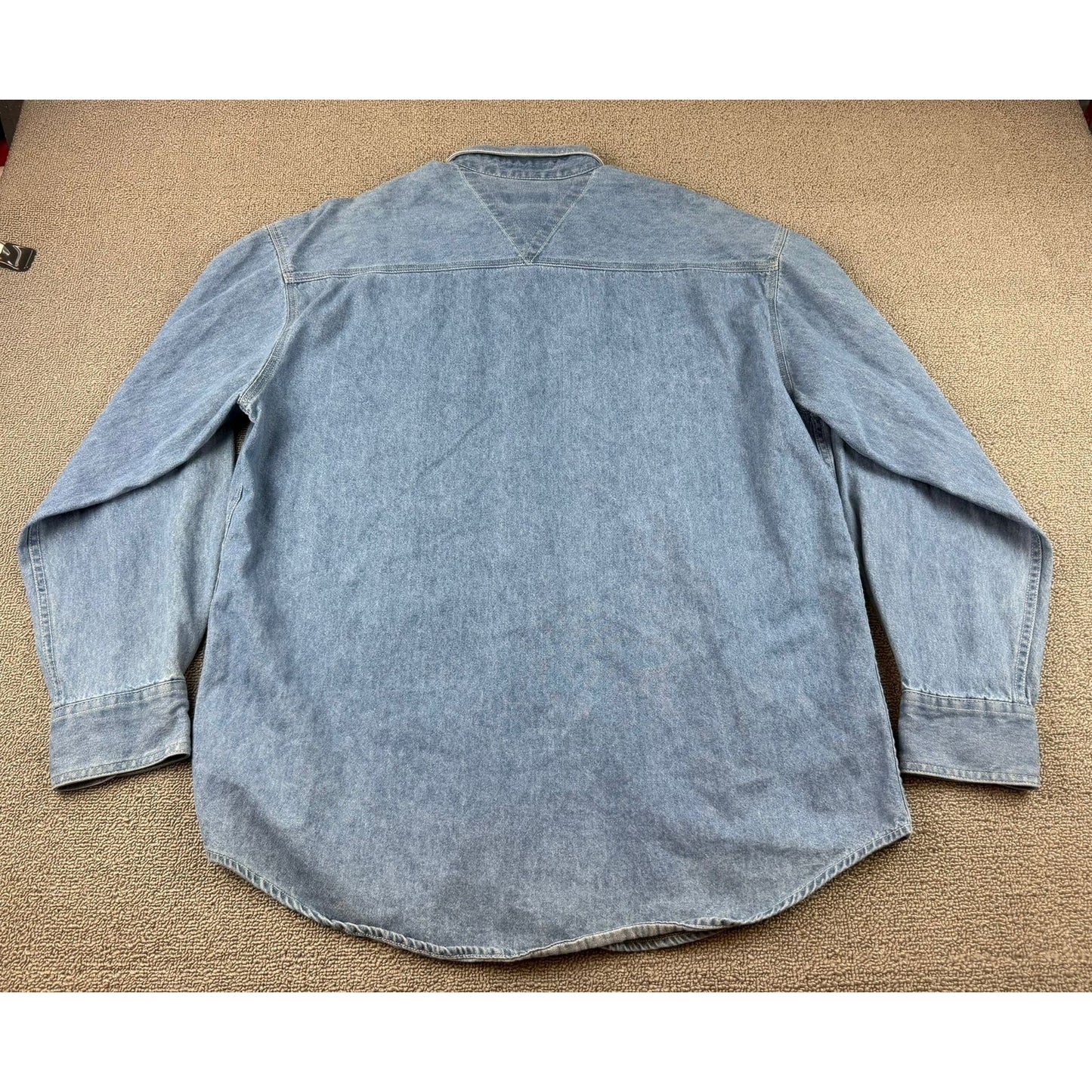 Y2K Dickies Denim Shirt Blue L Button Down Embroidered Auto Erotica Italy Flag