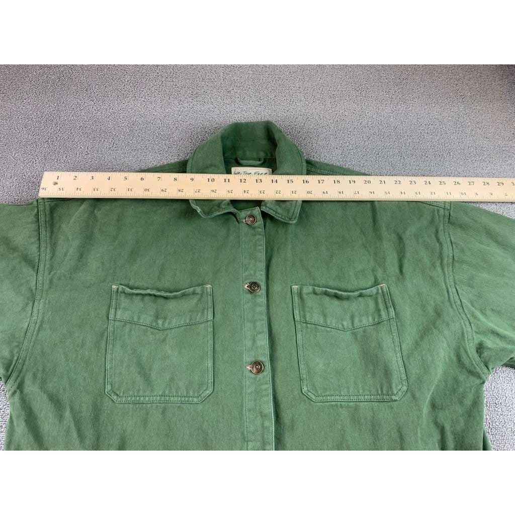 We The Free Women S Green Utility Chore Jacket Button Front Pockets 100% Cotton