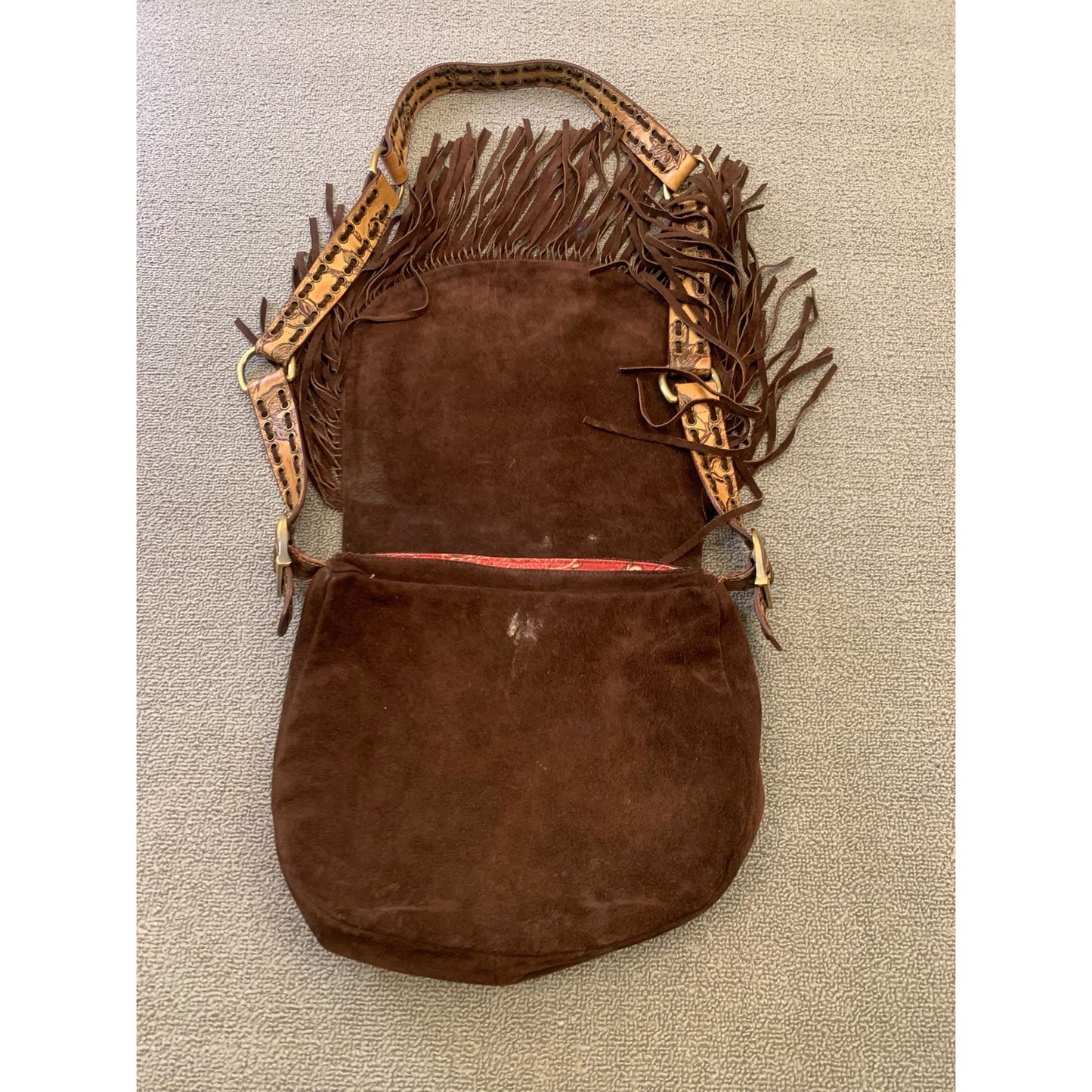 Isabella Fiore Women One Size Brown Suede Fringe Messenger Bag Floral