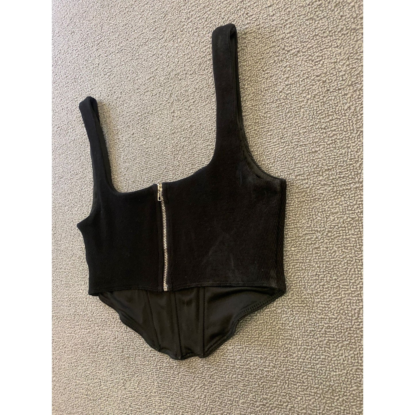 Princess Polly US 6 Women's Black Ribbed Square Corset Neck Tank Top