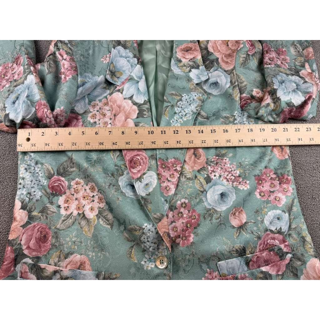 Alfred Dunner Women's 14 Floral Green Blazer Made In USA Pink Blue Roses