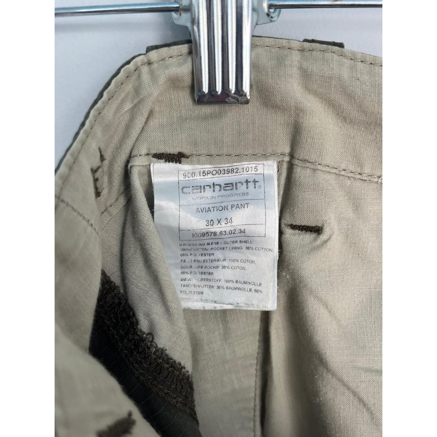 Carhartt WIP Aviation Pant Men 30x34 Olive Green Vintage Cargo Utility Tapered
