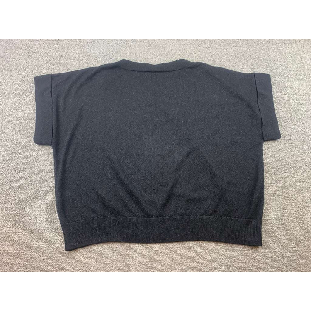 An'ge Women S/M Black Sweater Folded Short Sleeve Dolman Pullover Rib Hem Ange