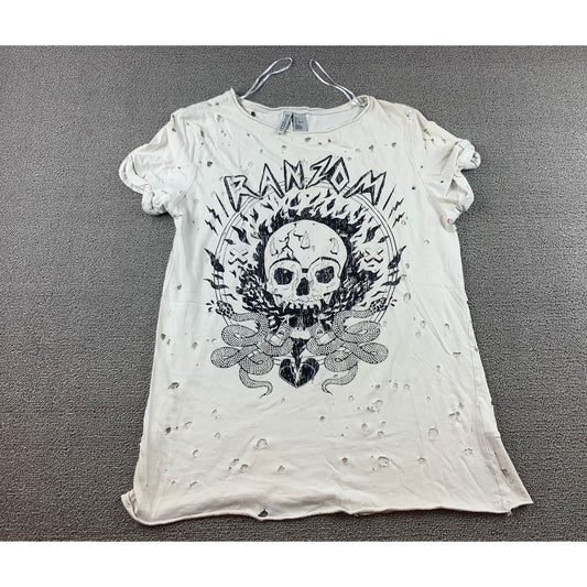 H&M Divided Skull T Shirt Woman's Small White Rock And Roll Snakes Graphic T