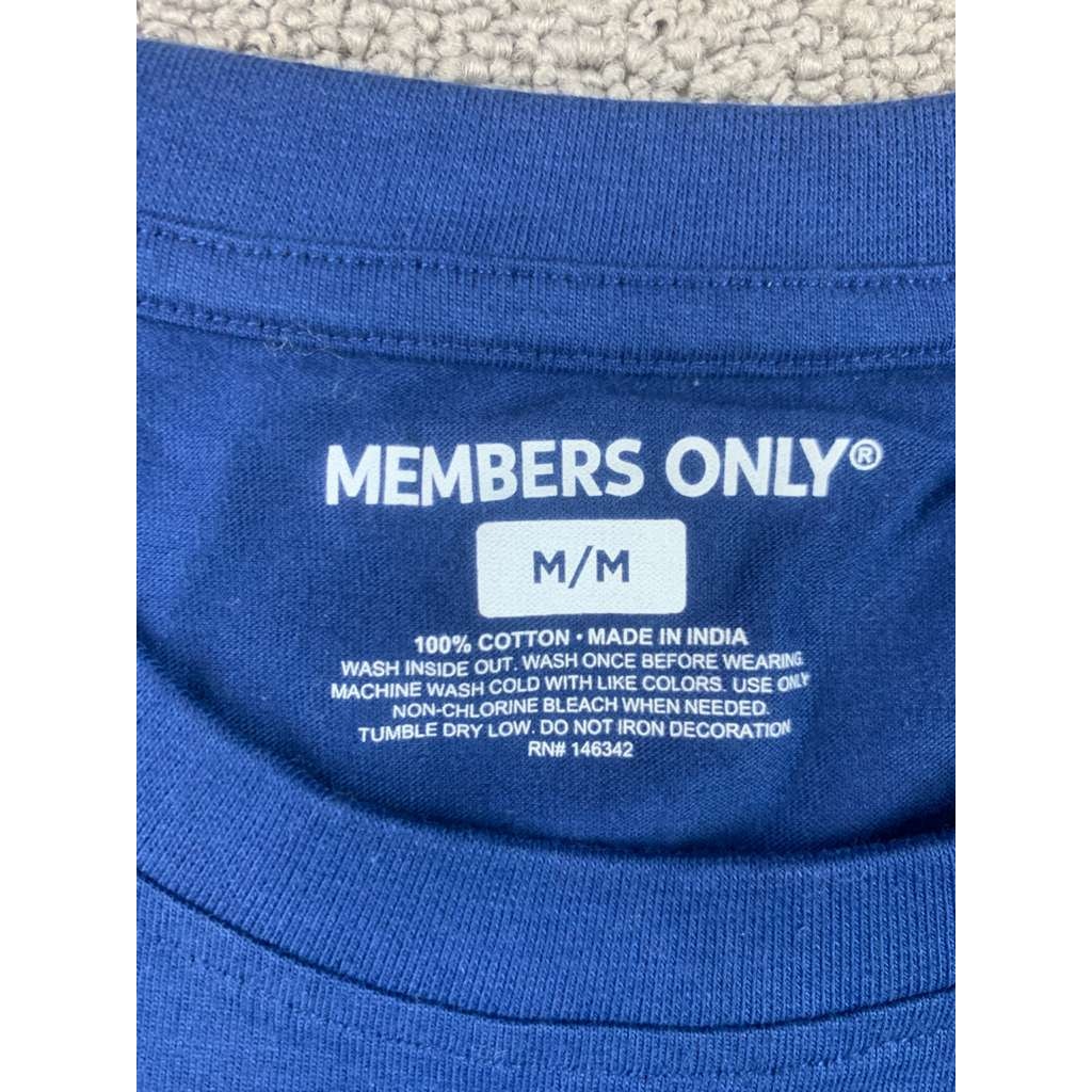 Members Only Mens M Blue Embroidered Bear Knife Scary Cotton Crewneck T Shirt