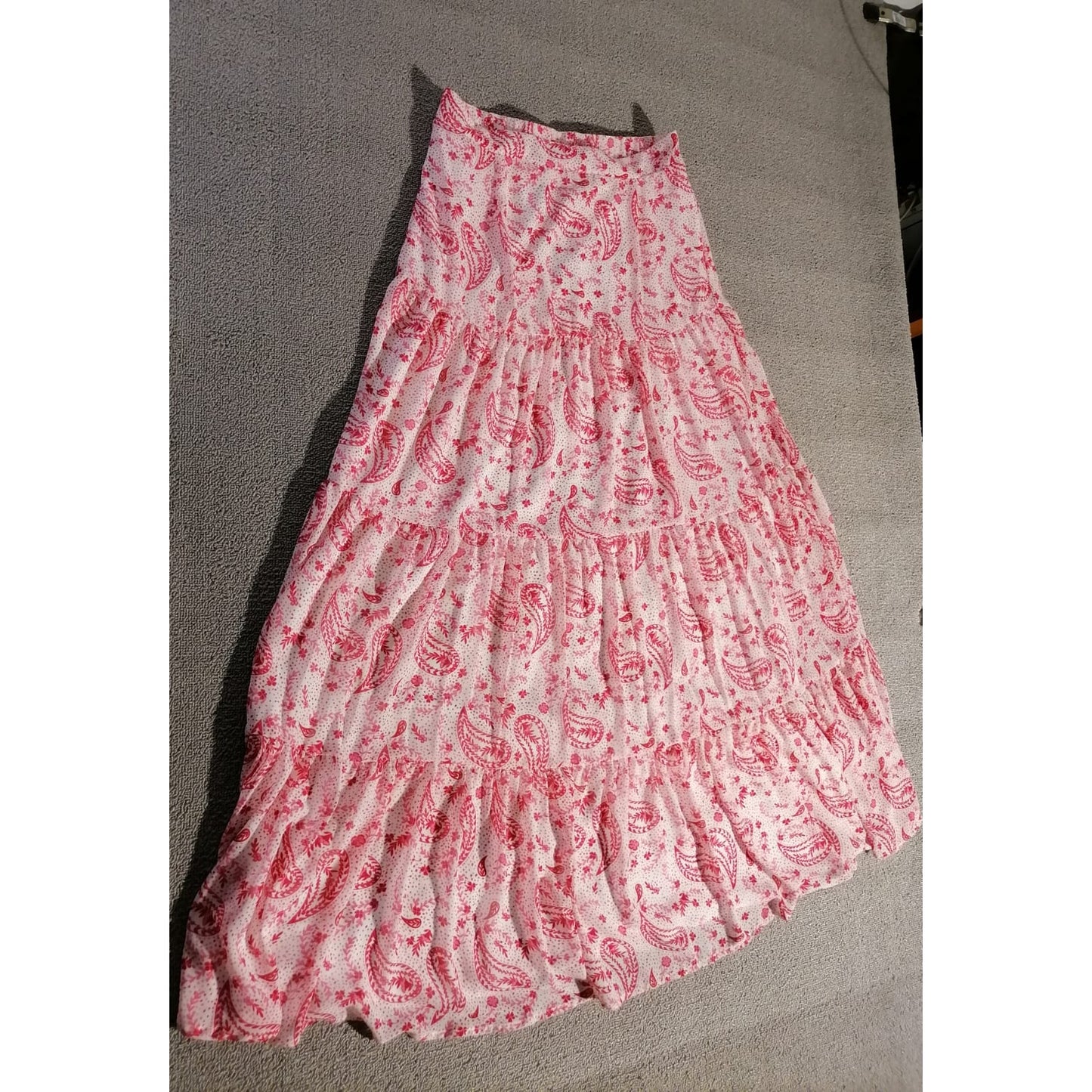 SUGARLIPS Large Female Pink Paisley Print Tiered Bohemian Lightweight Maxi Skirt