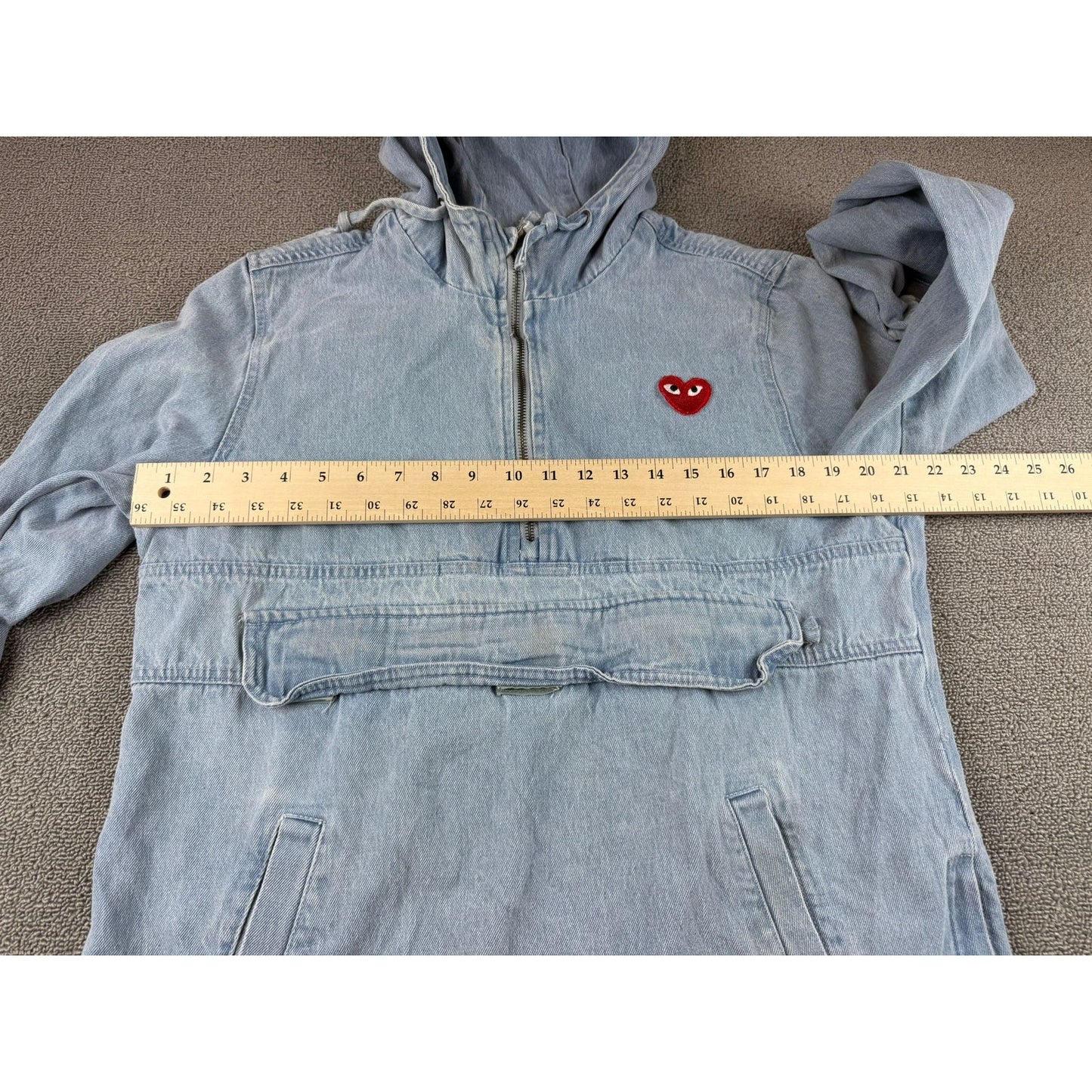 Cotton On Denim Anorak Men's Size Medium Light Wash Hooded DIY Heart Patch