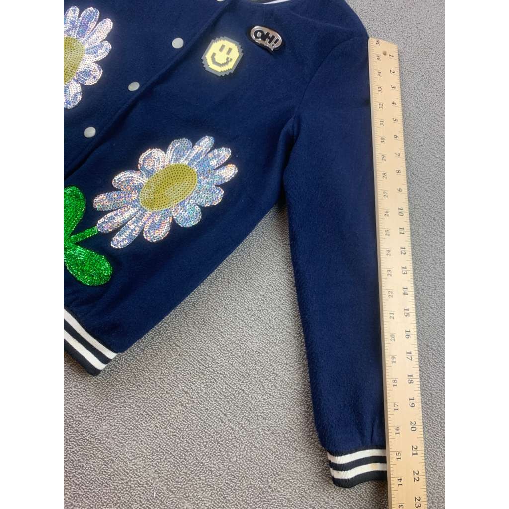 Signature 8 Varsity Bomber Jacket Women S Navy Blue Sequin Daisy Floral