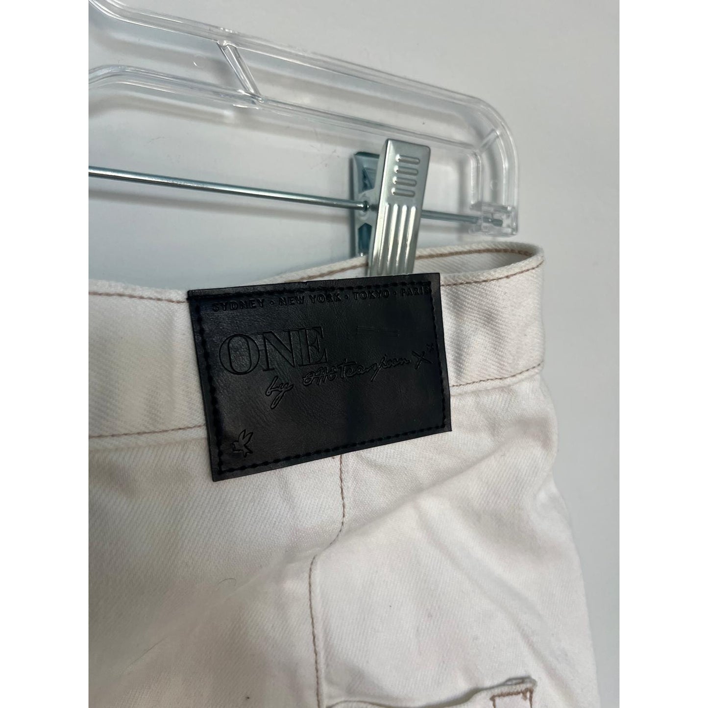 One x OneTeaspoon White Denim Wrap Mini Skirt Women 26 Distressed Raw Hem