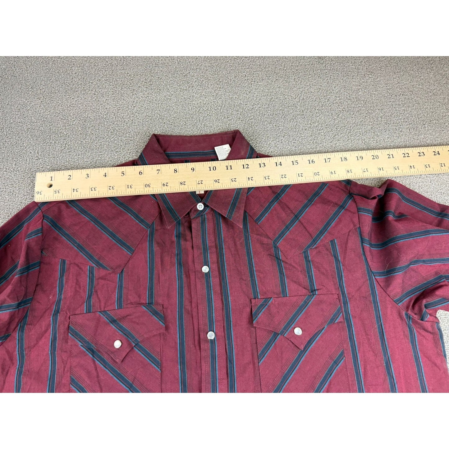 Vintage Ely Catleman Men Western Wear Pearl Snap Shirt Short Sleeve Large Stripe