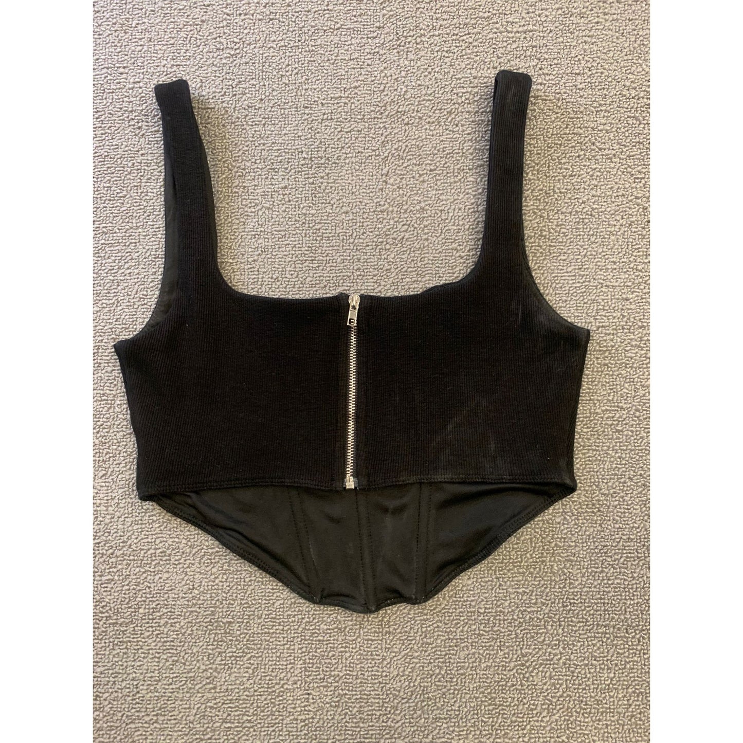 Princess Polly US 6 Women's Black Ribbed Square Corset Neck Tank Top