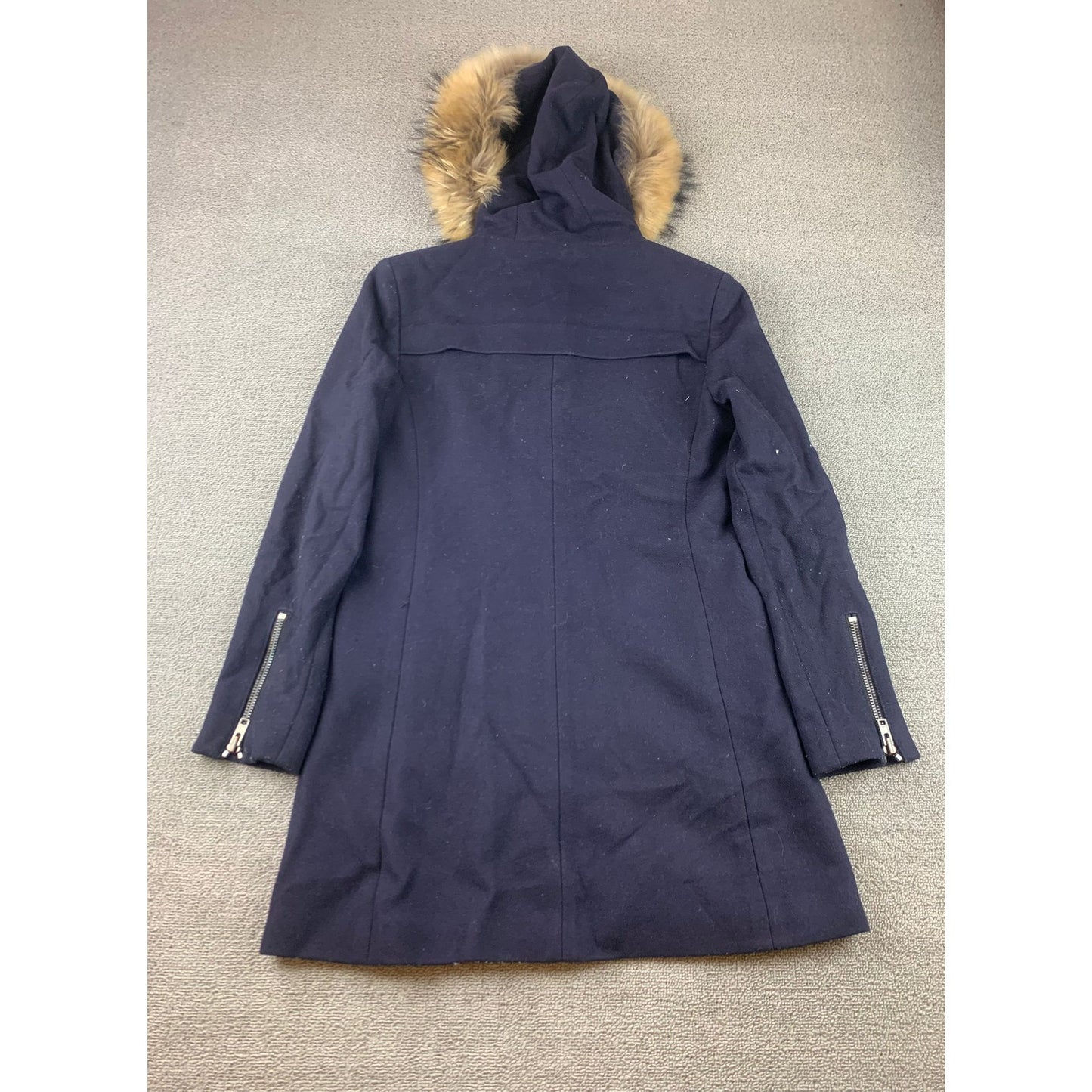 SAM Parka Women's Size Small Blue Jacket Wool Blend Real Fur Hood