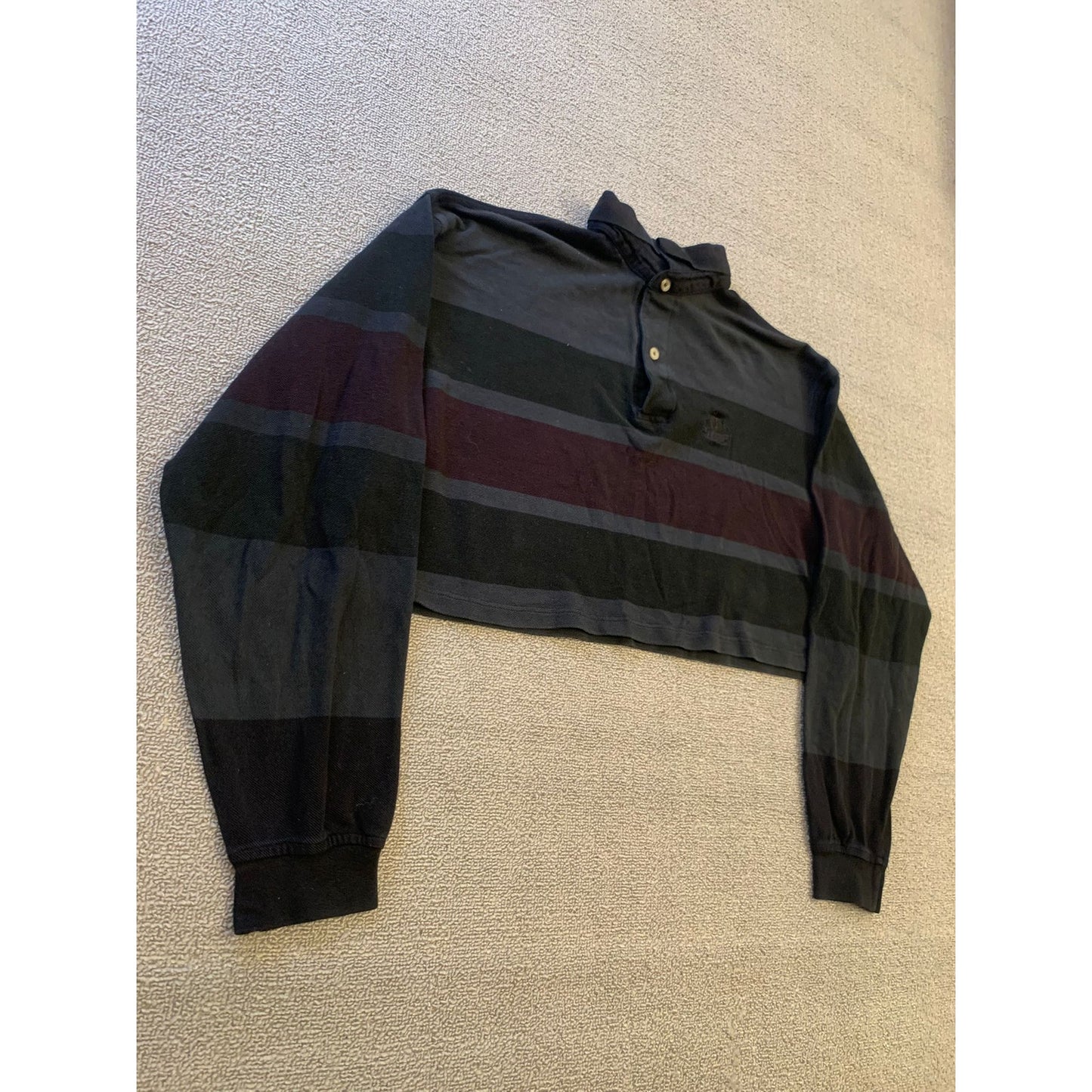 Vintage Izod Large Striped Long Sleeve Cropped Rugby Polo Shirt With Emblem