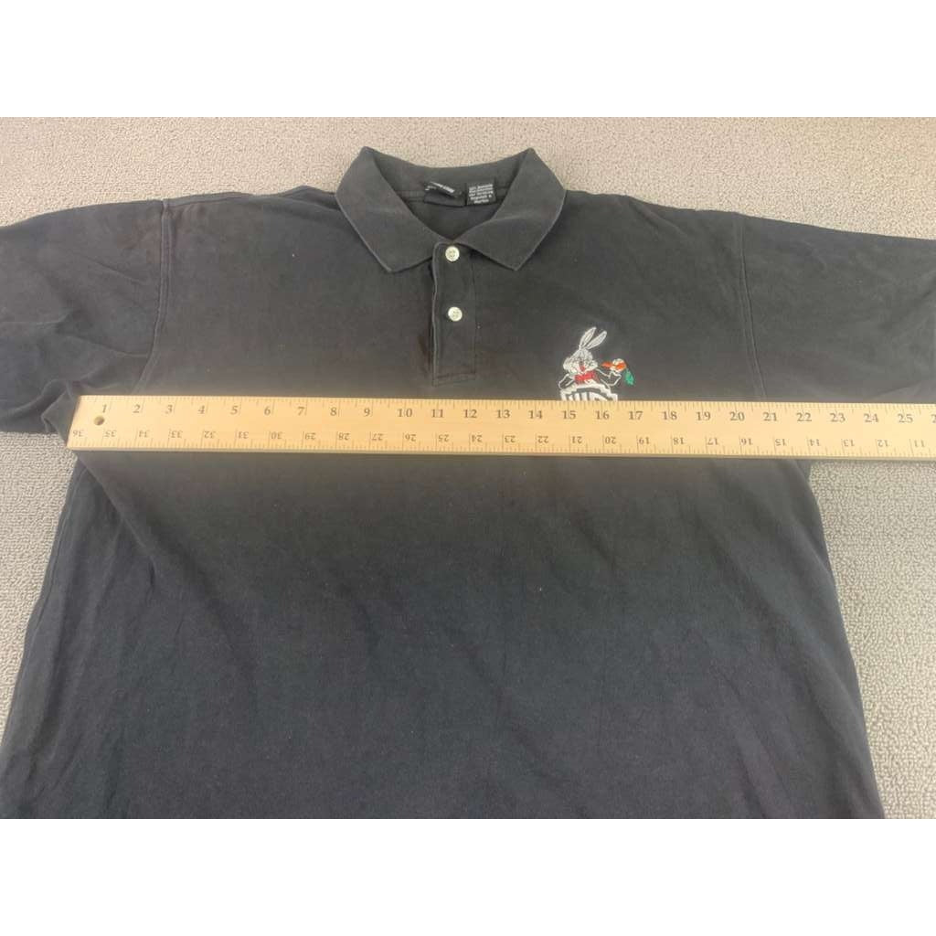 Vintage 90s Warner Bros Studio Store Polo Men L Black Bugs Bunny Embroidery