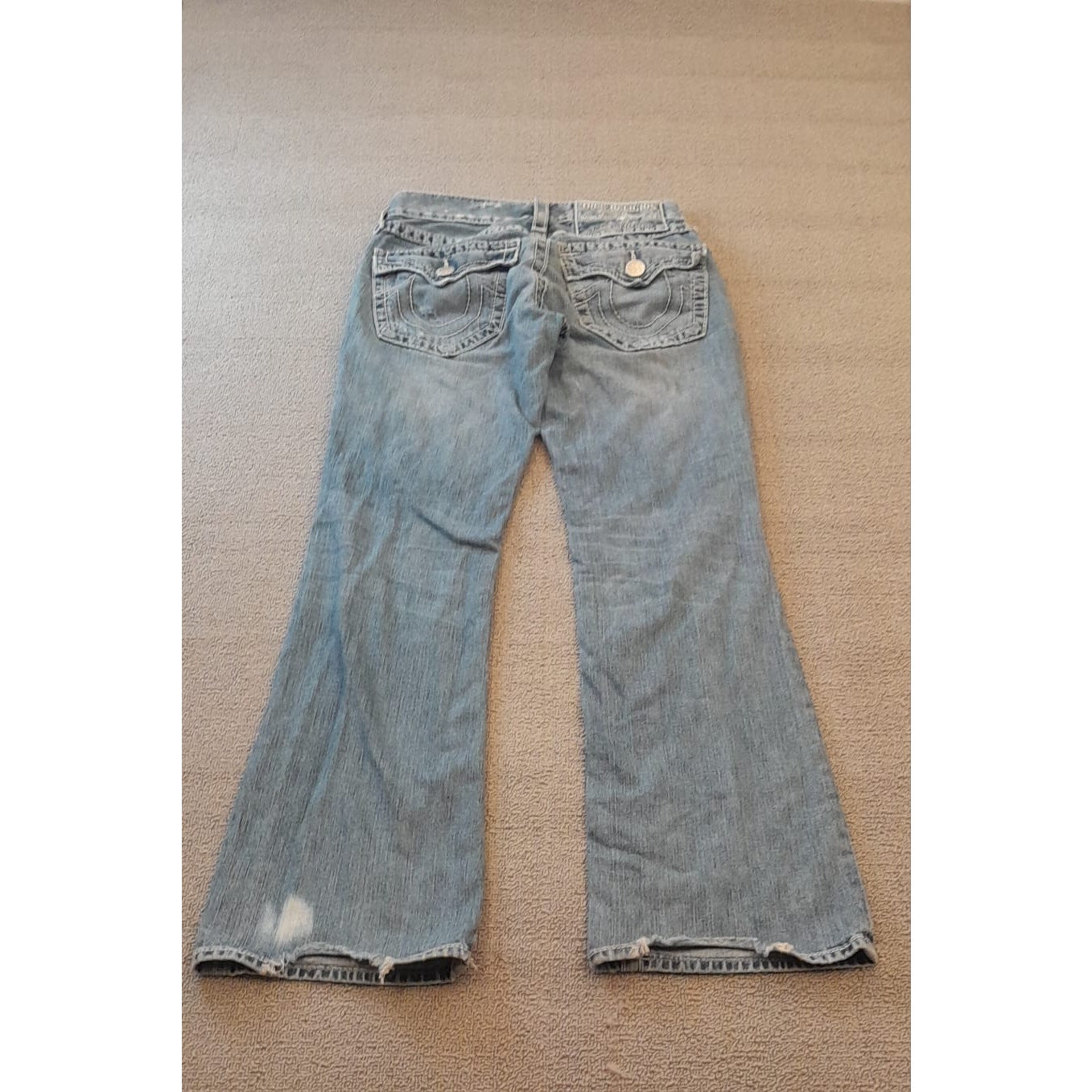 True Religion Womens 32 Light Wash Blue Bootcut Distressed Ripped Jeans