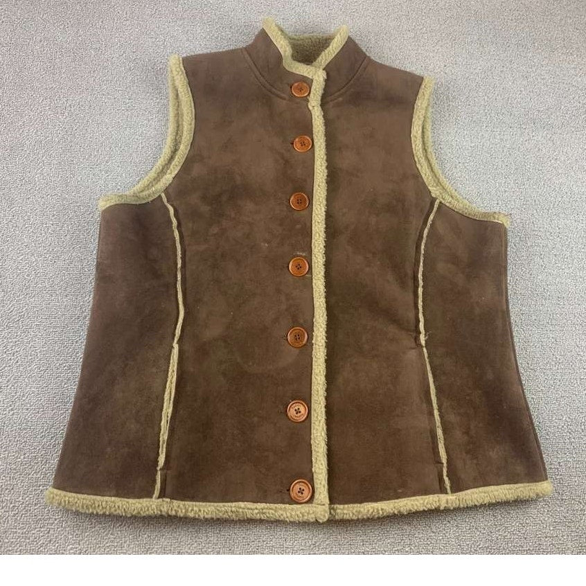 Boden Vest Women Large Faux Suede Shearling Lined Button Closure Brown
